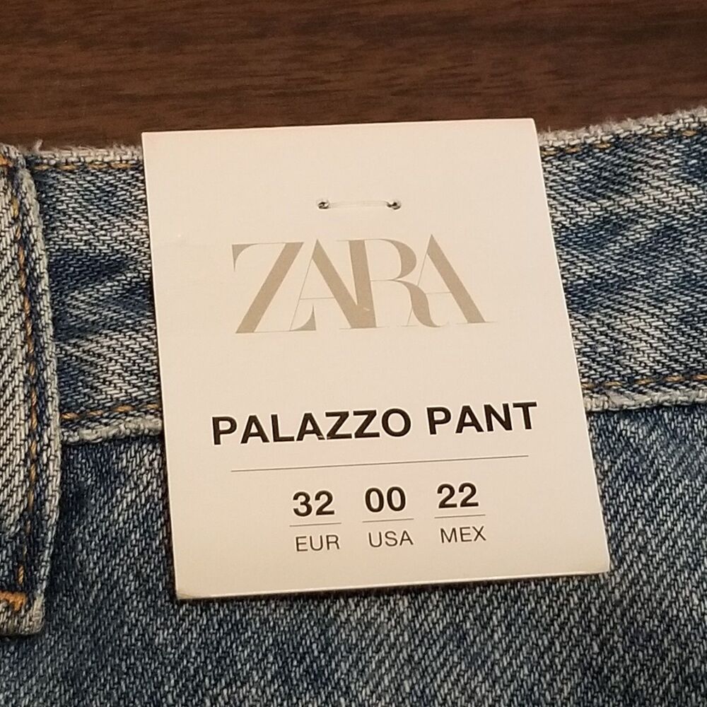 NWT Zara Palazzo Pant Women Size 00 Wide Leg Jeans Mid Rise Denim New (26×31.5) - Picture 5 of 6